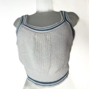 Aeropostale White & Blue Stripe Crochet Knit Crop Top Medium